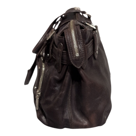 Vintage COLE HAAN Aerin DarkBrown Belt Loops Buckle Accent Large Satchel Handbag - Picture 5 of 16